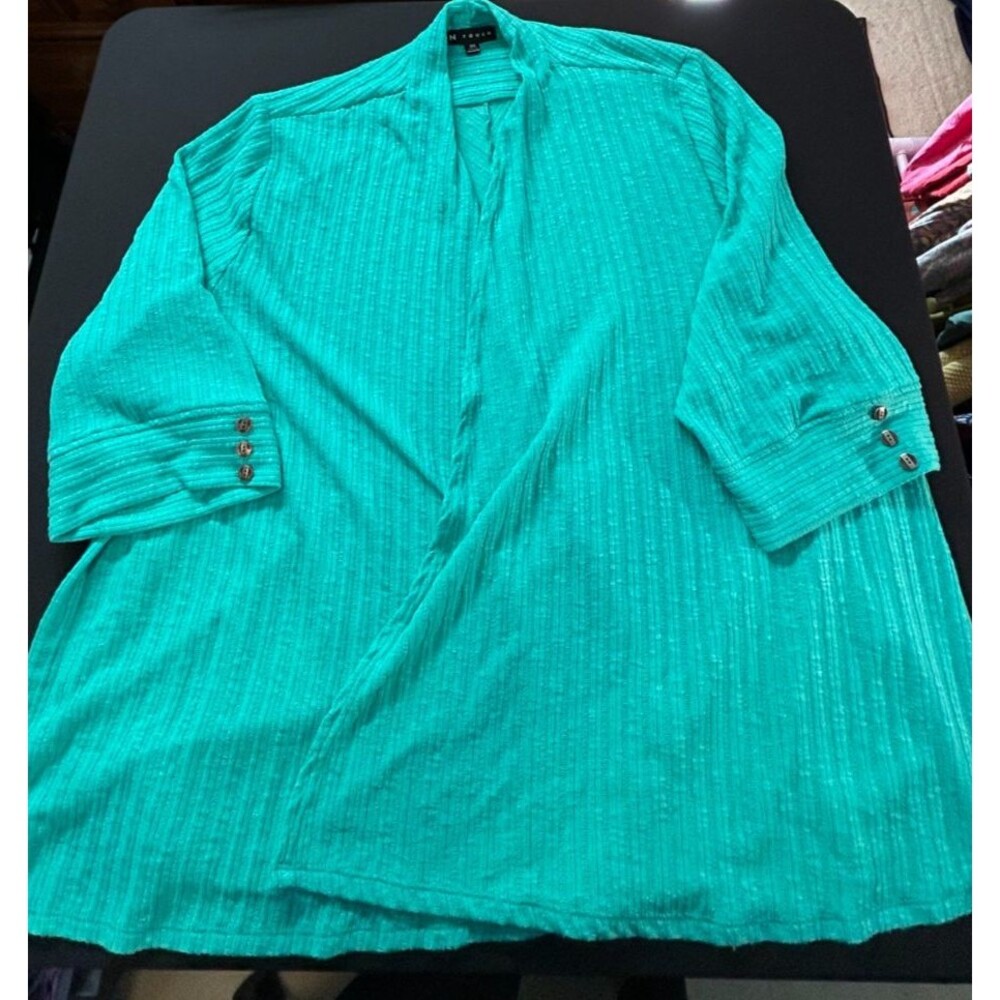 NWOT N Touch Women's 3x Teal Cardigan Open front wrap Stretch lightweight